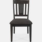 American Rustics Slatback Dining Chair in Distressed Dark Wood & Fabric (Set of 2)